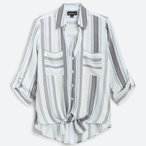 FORTUNE + IVY Blake Tie Front Top  L | Off-White